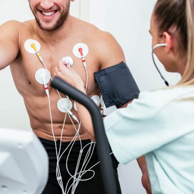 Male athlete does a cardiac stress test